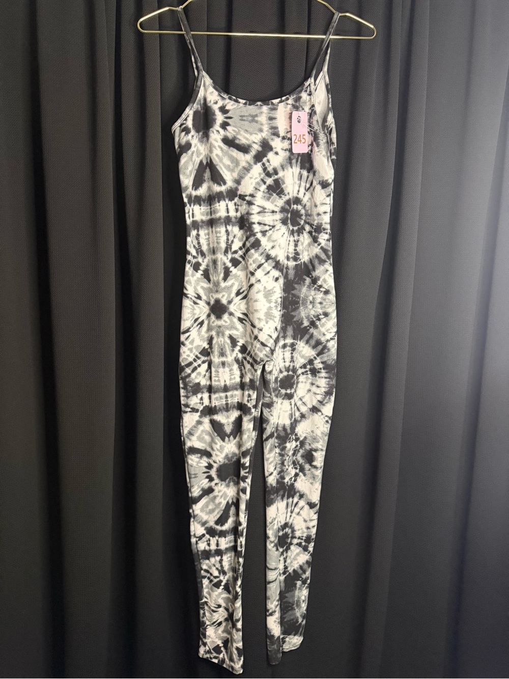 Black & White Tie-Dye Spaghetti-Strap Jumpsuit